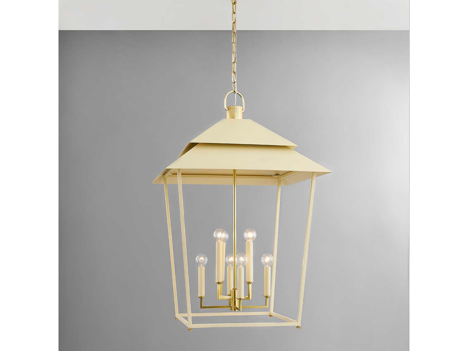 Hudson Valley Natick 8-Light Aged Brass White Candelabra Lantern Chandelier