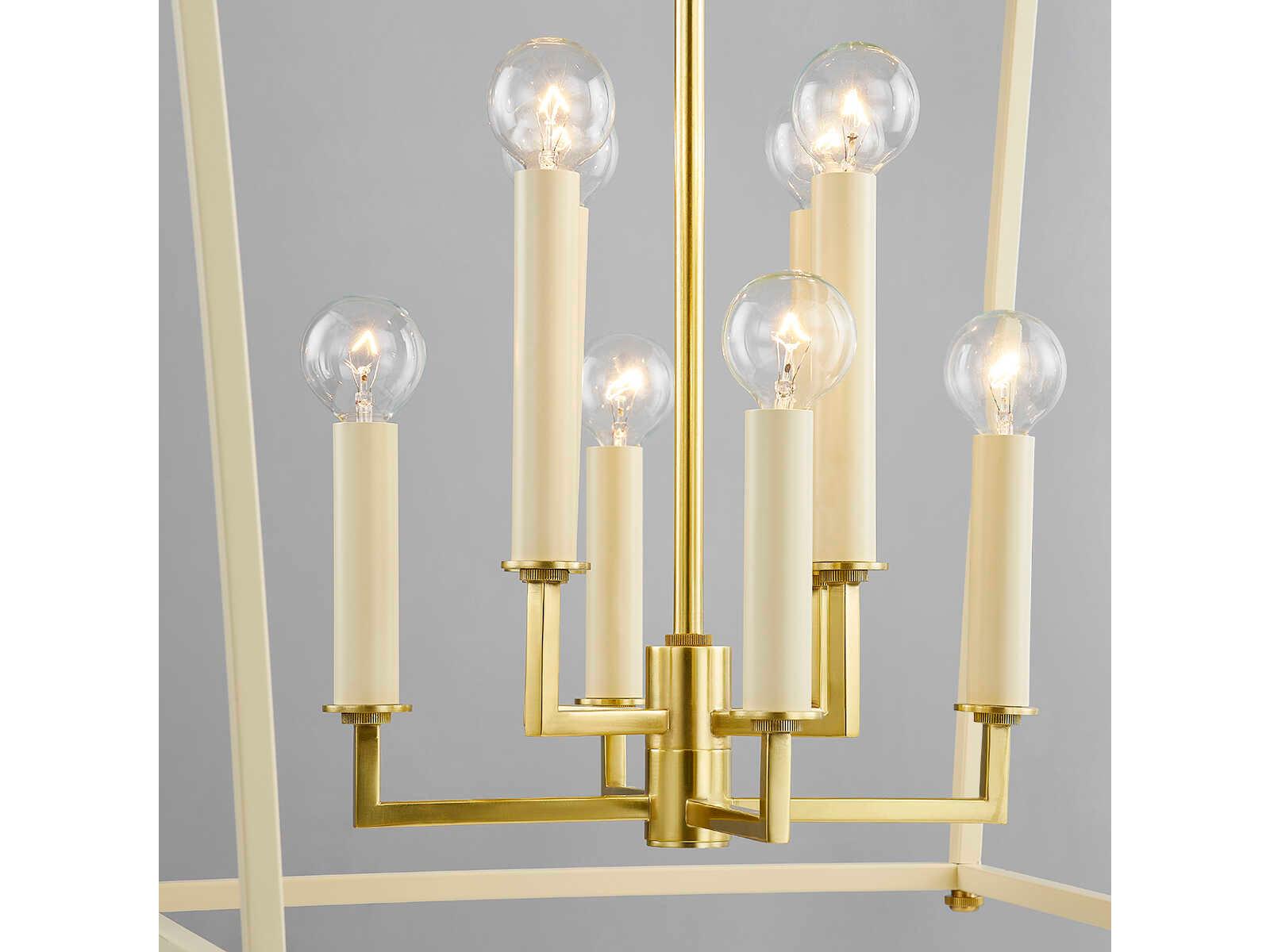Hudson Valley Natick 8-Light Aged Brass White Candelabra Lantern Chandelier