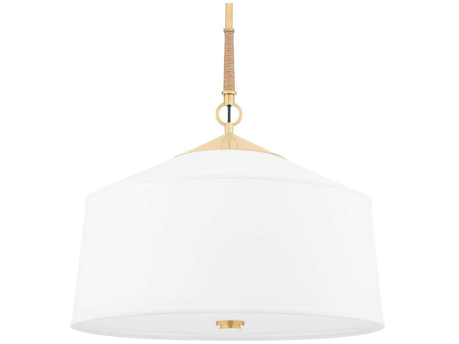 Hudson Valley White Plains 3-Light Aged Brass Drum Pendant