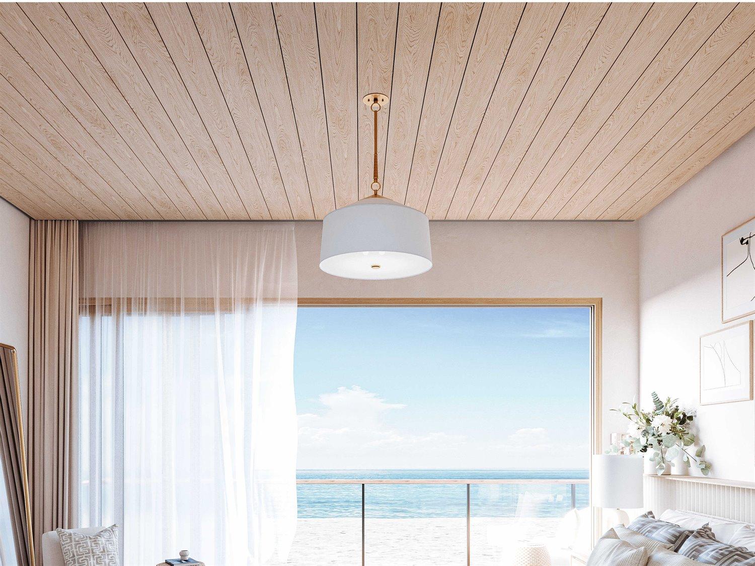 Hudson Valley White Plains 3-Light Aged Brass Drum Pendant