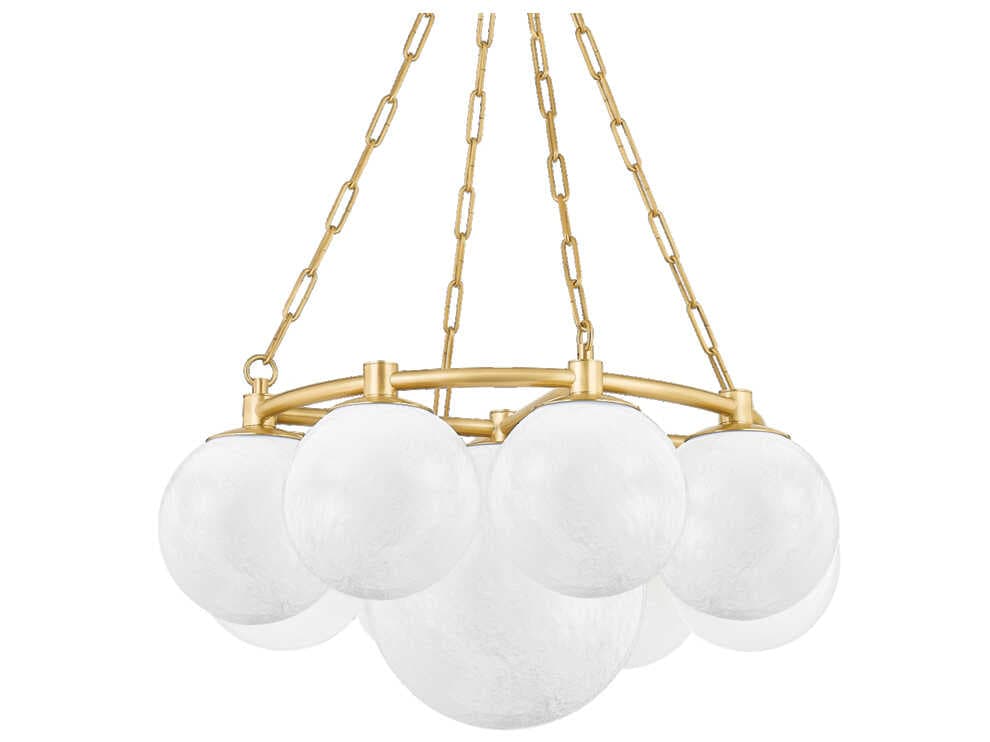 Hudson Valley Thornwood 9-Light Aged Brass Glass Globe Chandelier