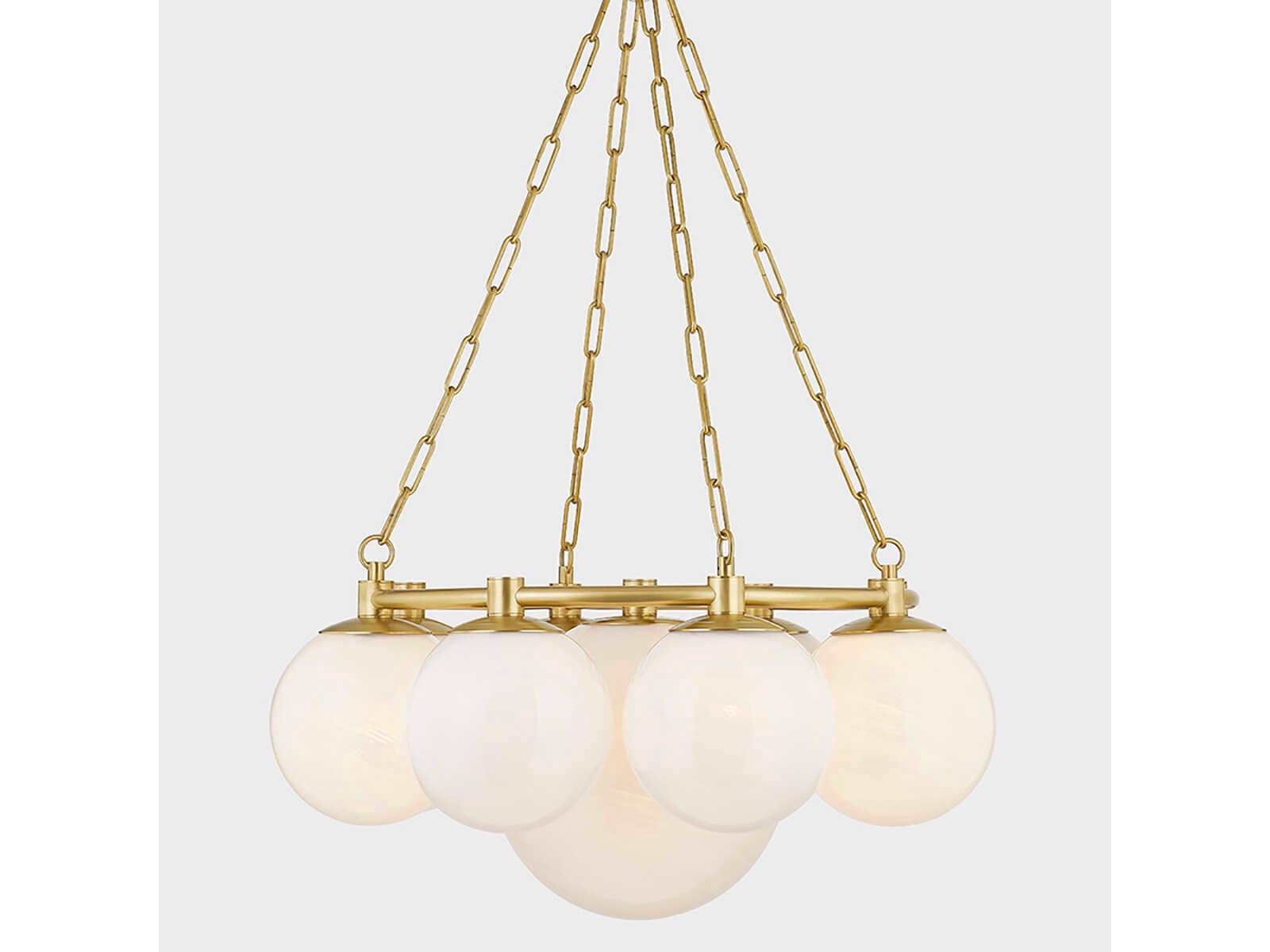 Hudson Valley Thornwood 9-Light Aged Brass Glass Globe Chandelier
