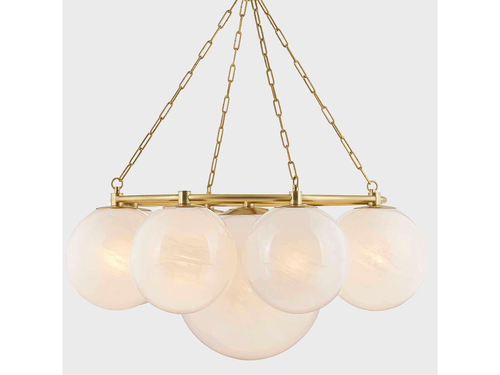 Hudson Valley Thornwood 9-Light Aged Brass Glass Globe Chandelier