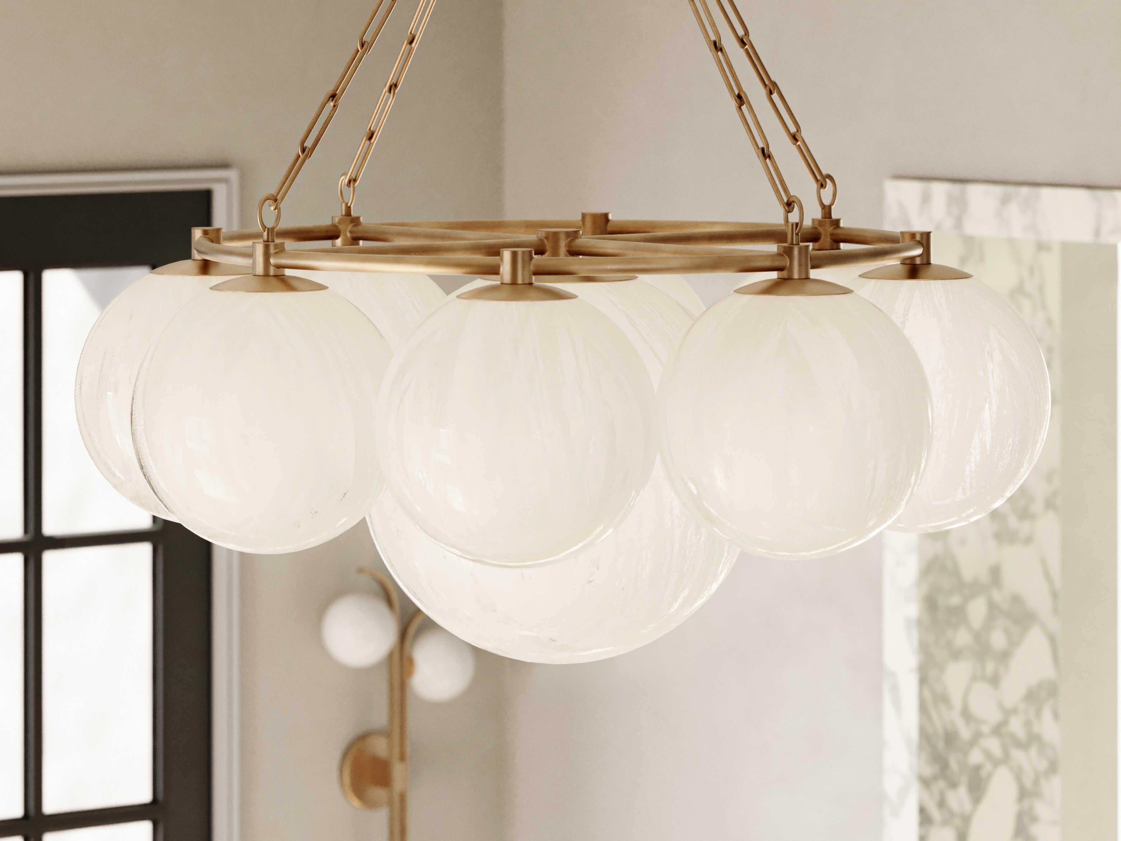 Hudson Valley Thornwood 9-Light Aged Brass Glass Globe Chandelier