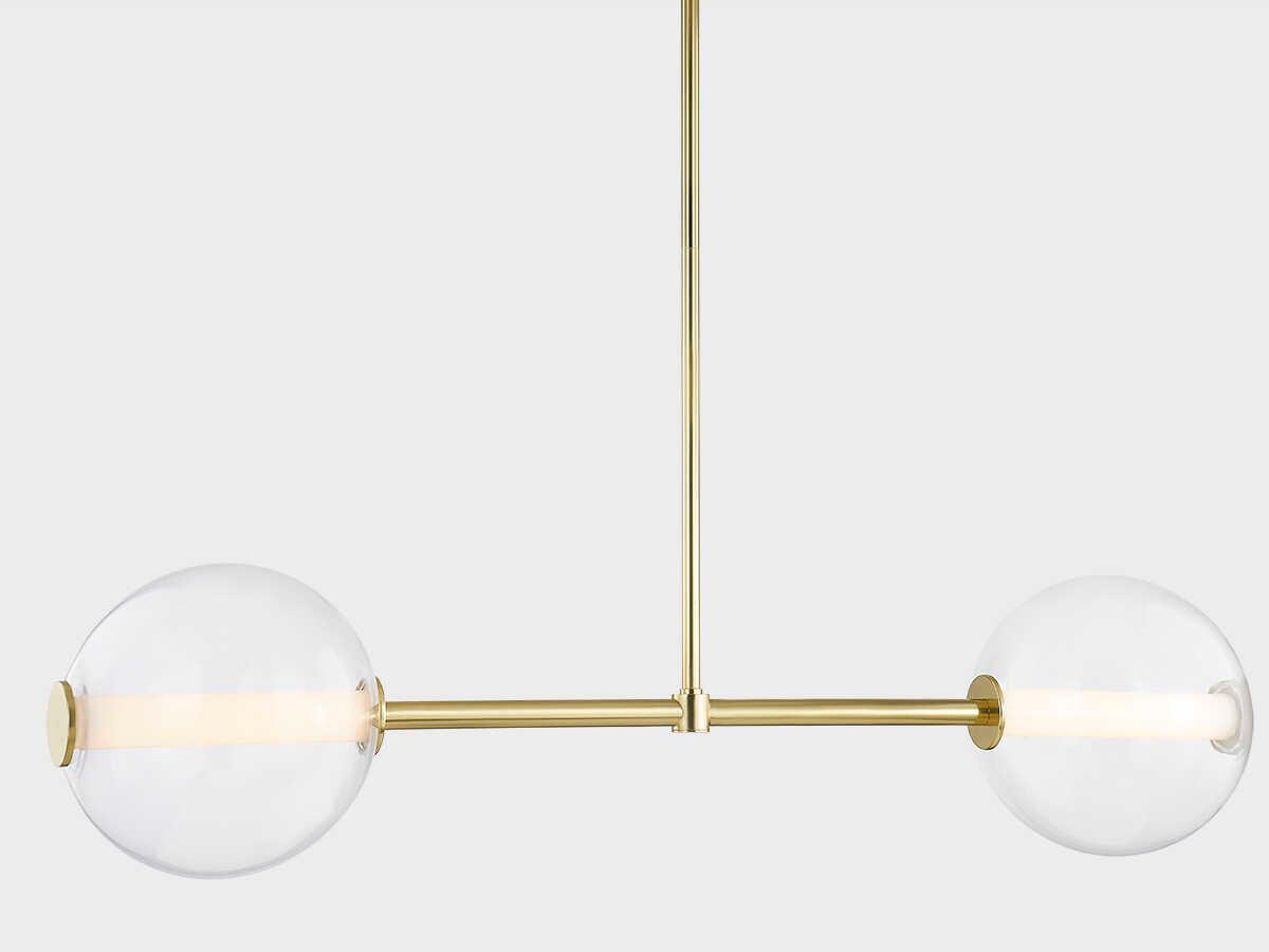 Hudson Valley Richford 2-Light Aged Brass Glass LED Globe Linear Island Pendant