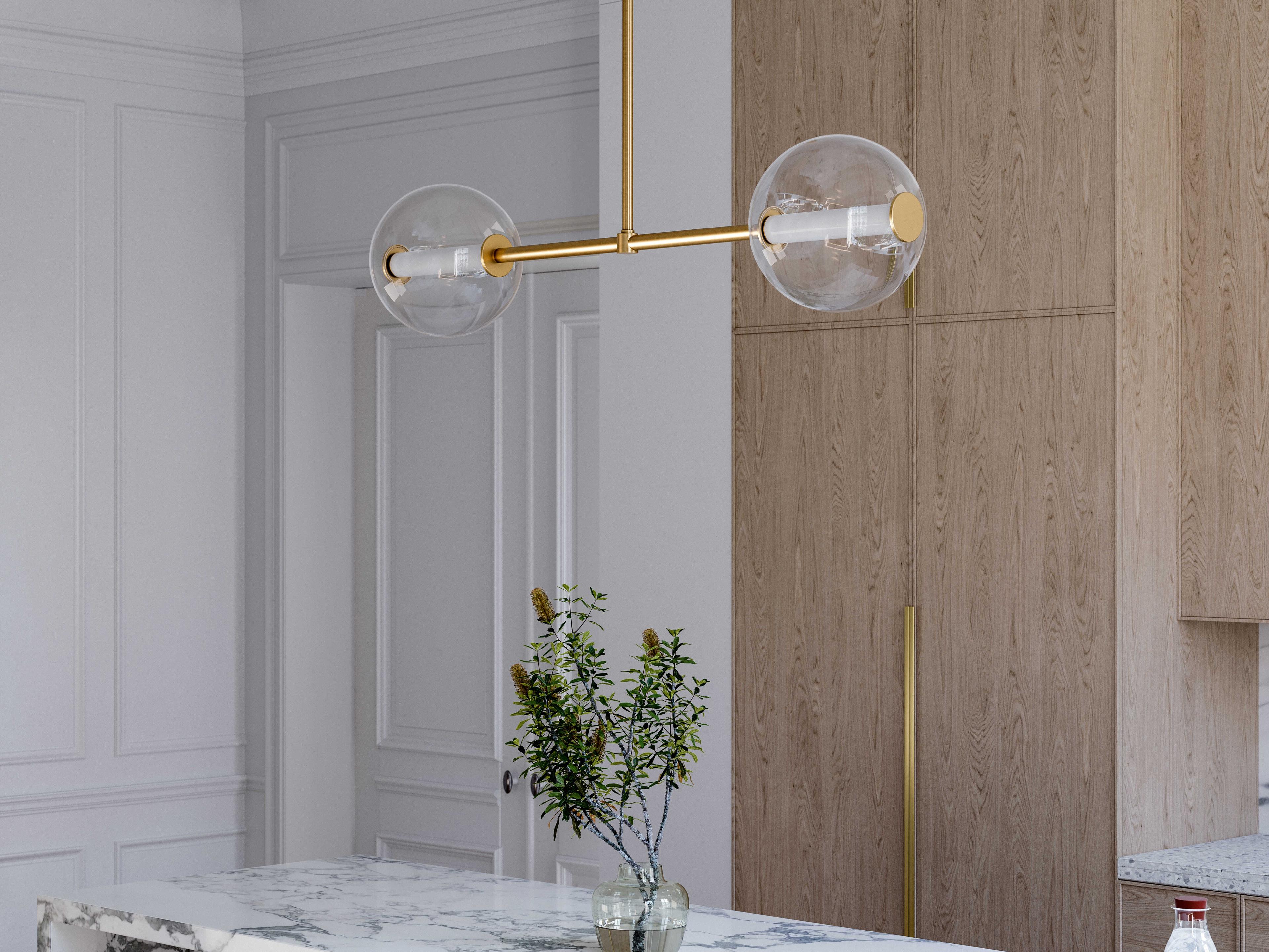 Hudson Valley Richford 2-Light Aged Brass Glass LED Globe Linear Island Pendant