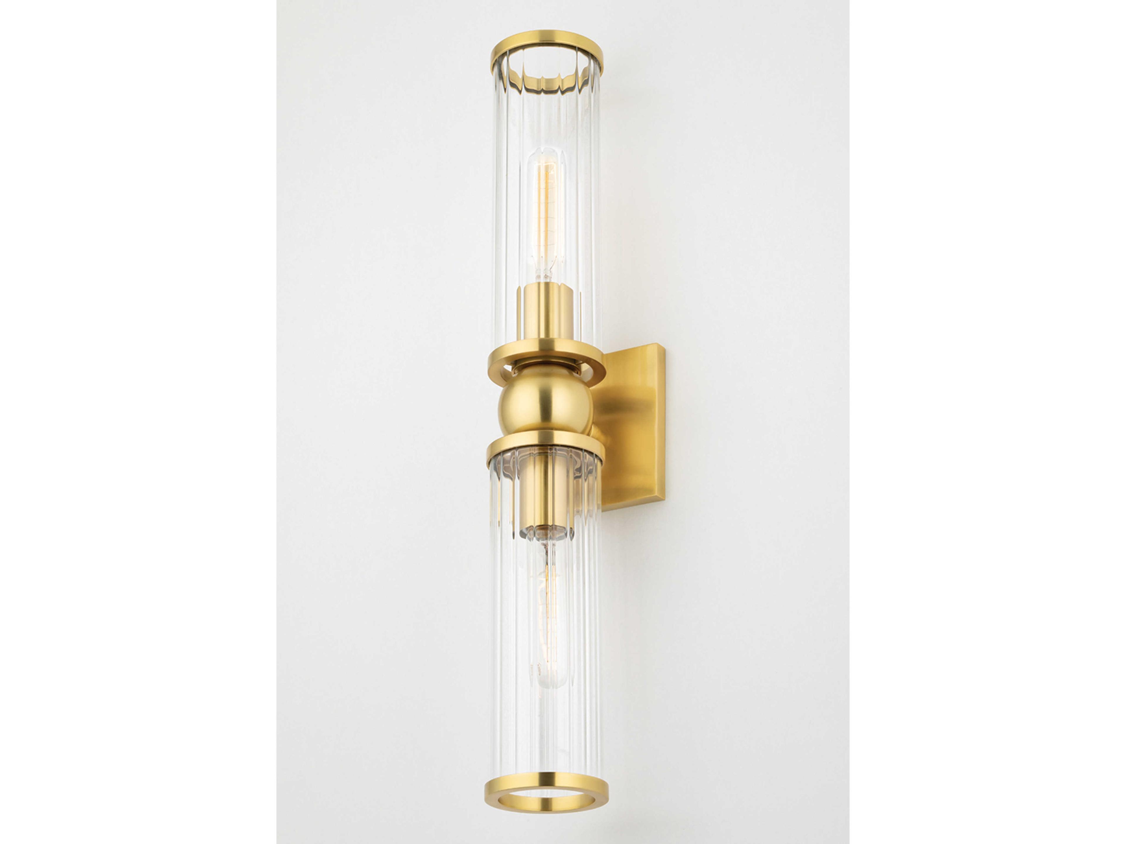 Hudson Valley Malone 2-Light Aged Brass Clear Glass Wall Sconce