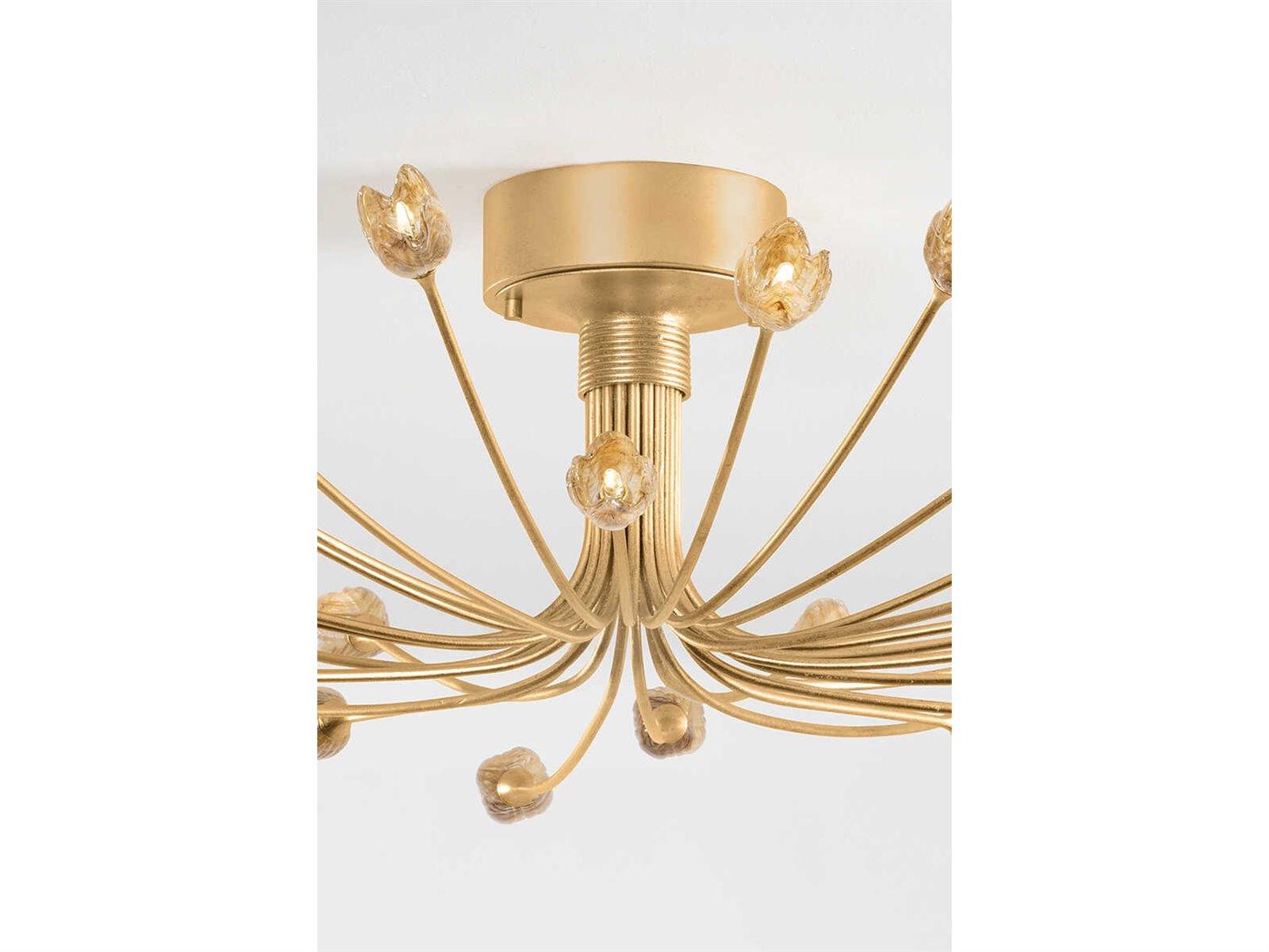 Hudson Valley Falkirk 22-Light Vintage Gold Leaf Semi Flush Mount