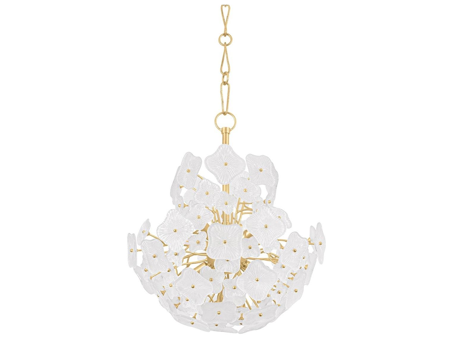 Hudson Valley Barrytown 7-Light Vintage Gold Leaf White Chandelier