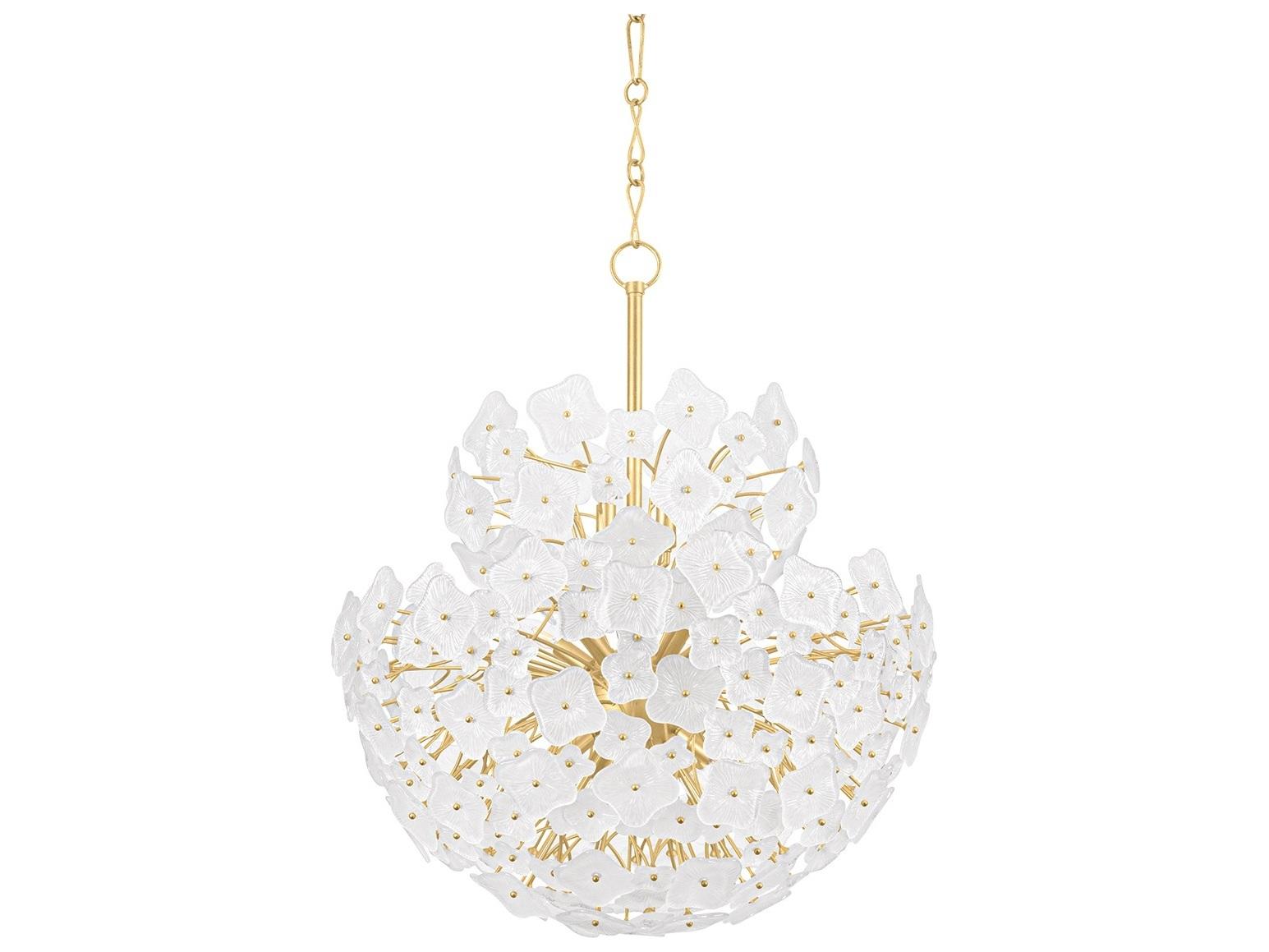 Hudson Valley Barrytown 13-Light Vintage Gold Leaf White Chandelier