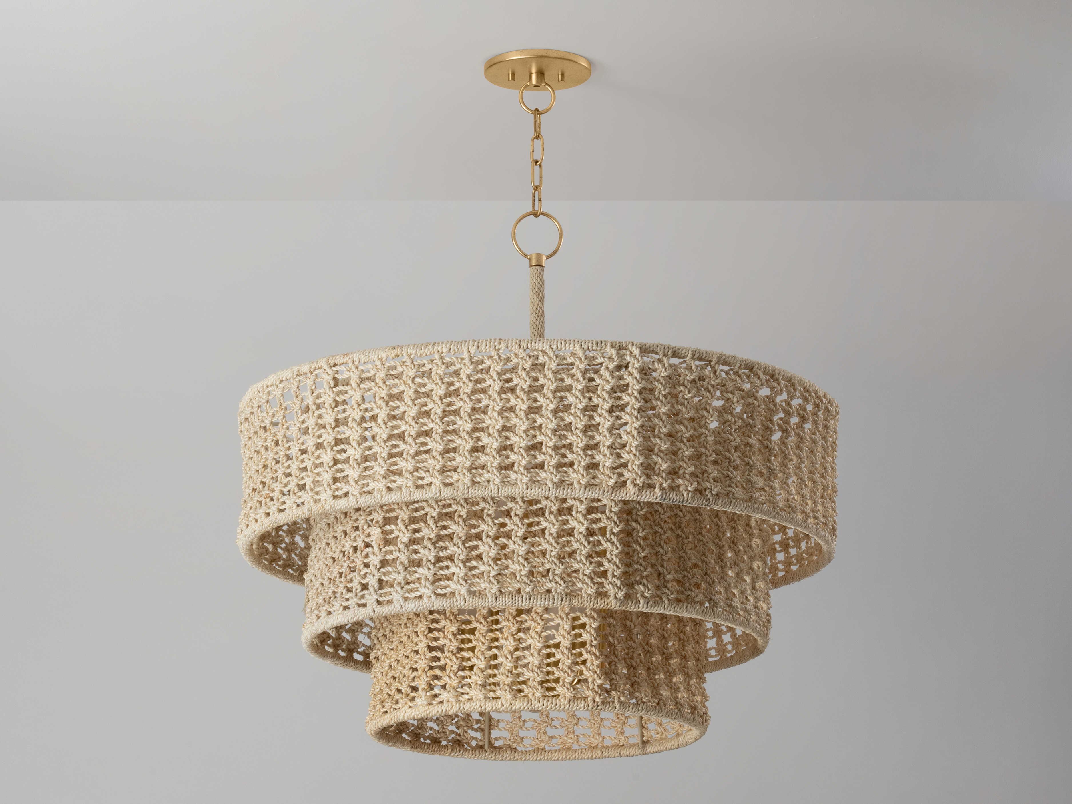 Hudson Valley Yorkhill 6-Light Vintage Gold Leaf White Tiered Pendant