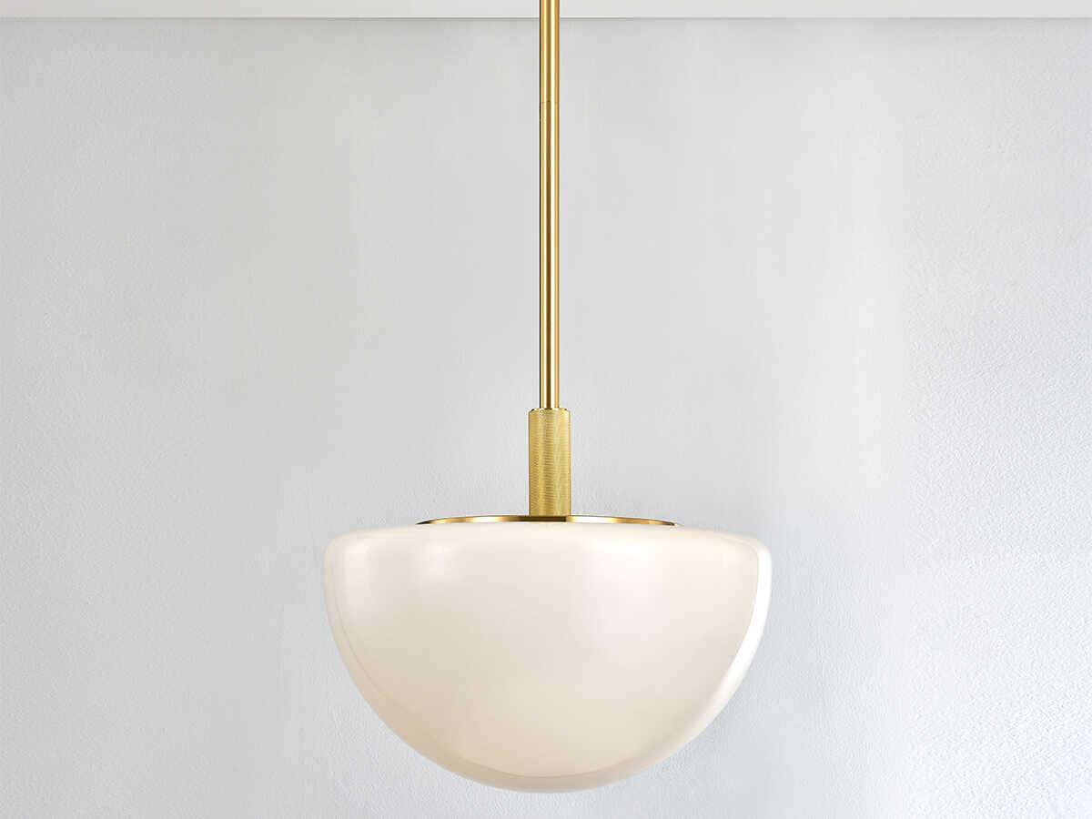 Hudson Valley Lethbridge 1-Light Aged Brass White Glass Bowl Pendant