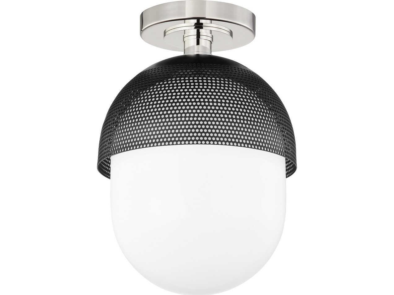 Hudson Valley Nyack 1-Light Polished Nickel Black Globe Semi Flush Mount