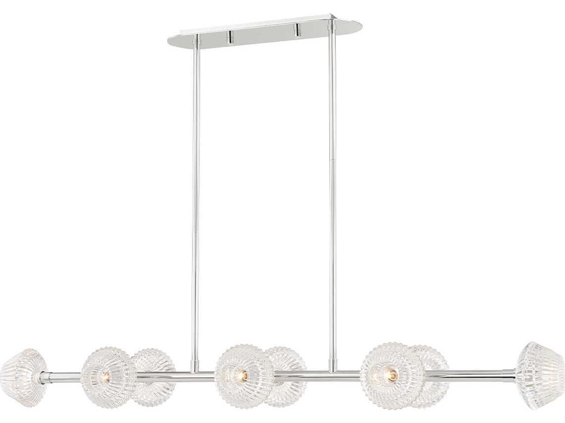 Hudson Valley Barclay 8-Light Polished Nickel Glass Linear Island Pendant