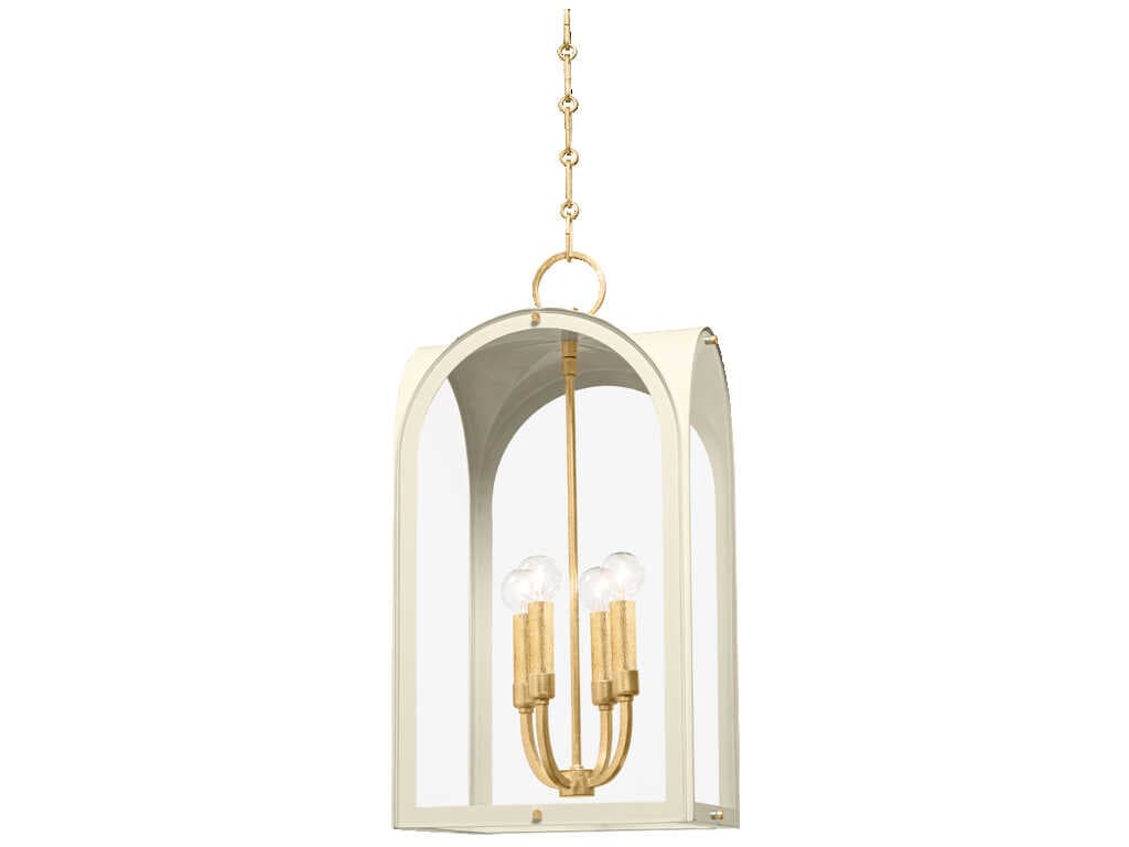 Hudson Valley Lincroft 4-Light Vintage Gold Leaf Soft Sand White Glass Lantern Mini Pendant