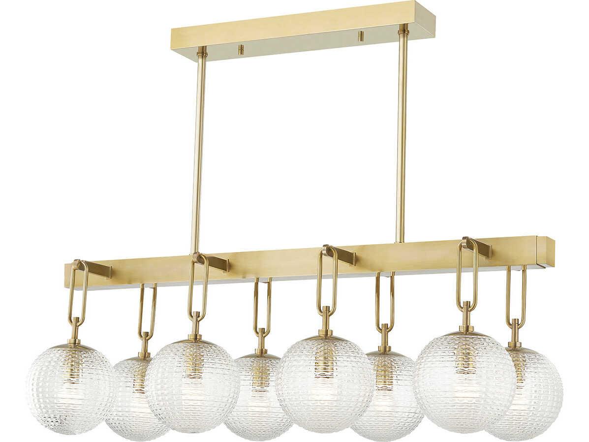 Hudson Valley Jewett 8-Light Aged Brass Glass Globe Linear Island Pendant