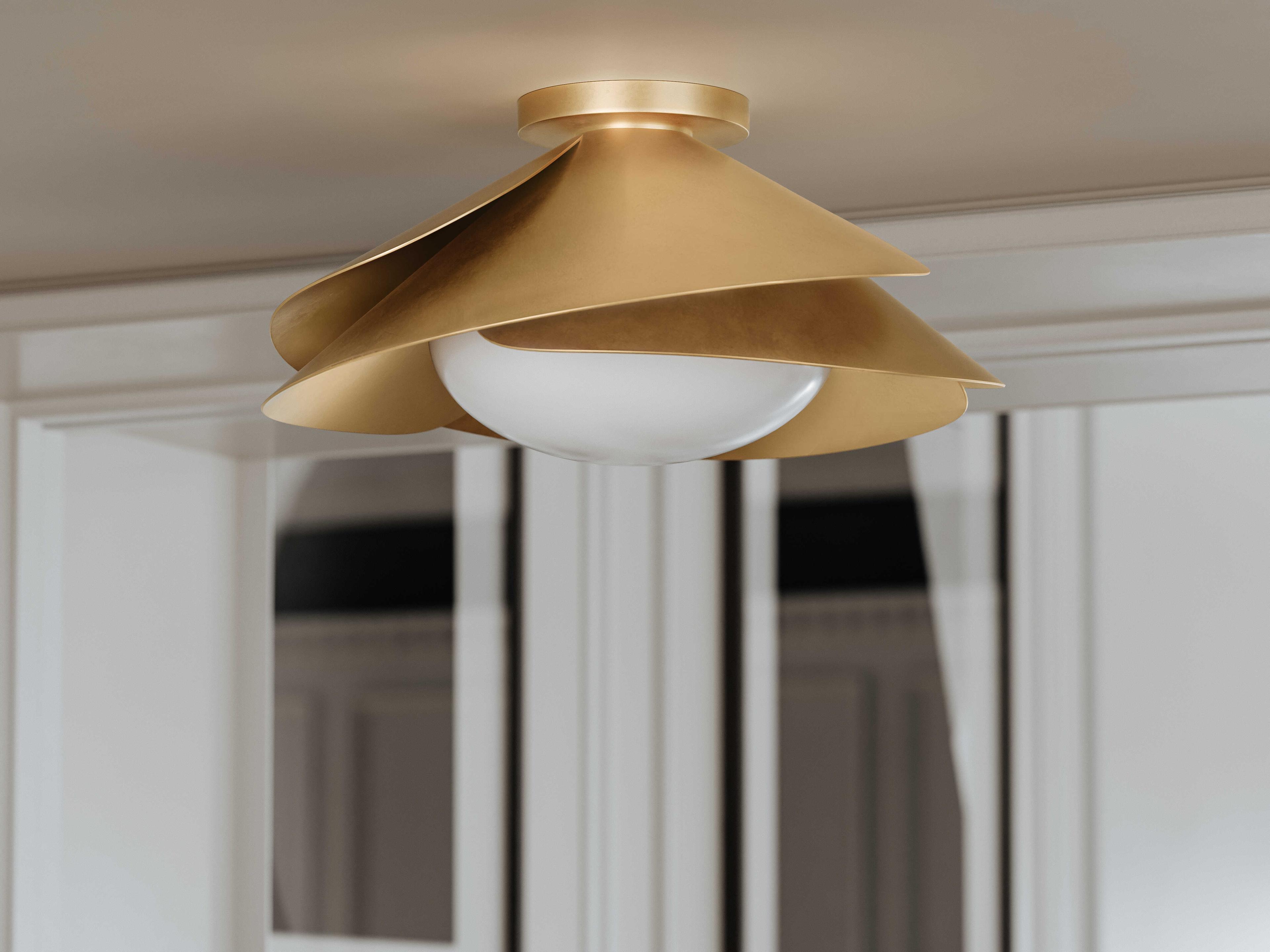 Hudson Valley Brookhaven 1-Light Vintage Gold Leaf White Glass Flush Mount