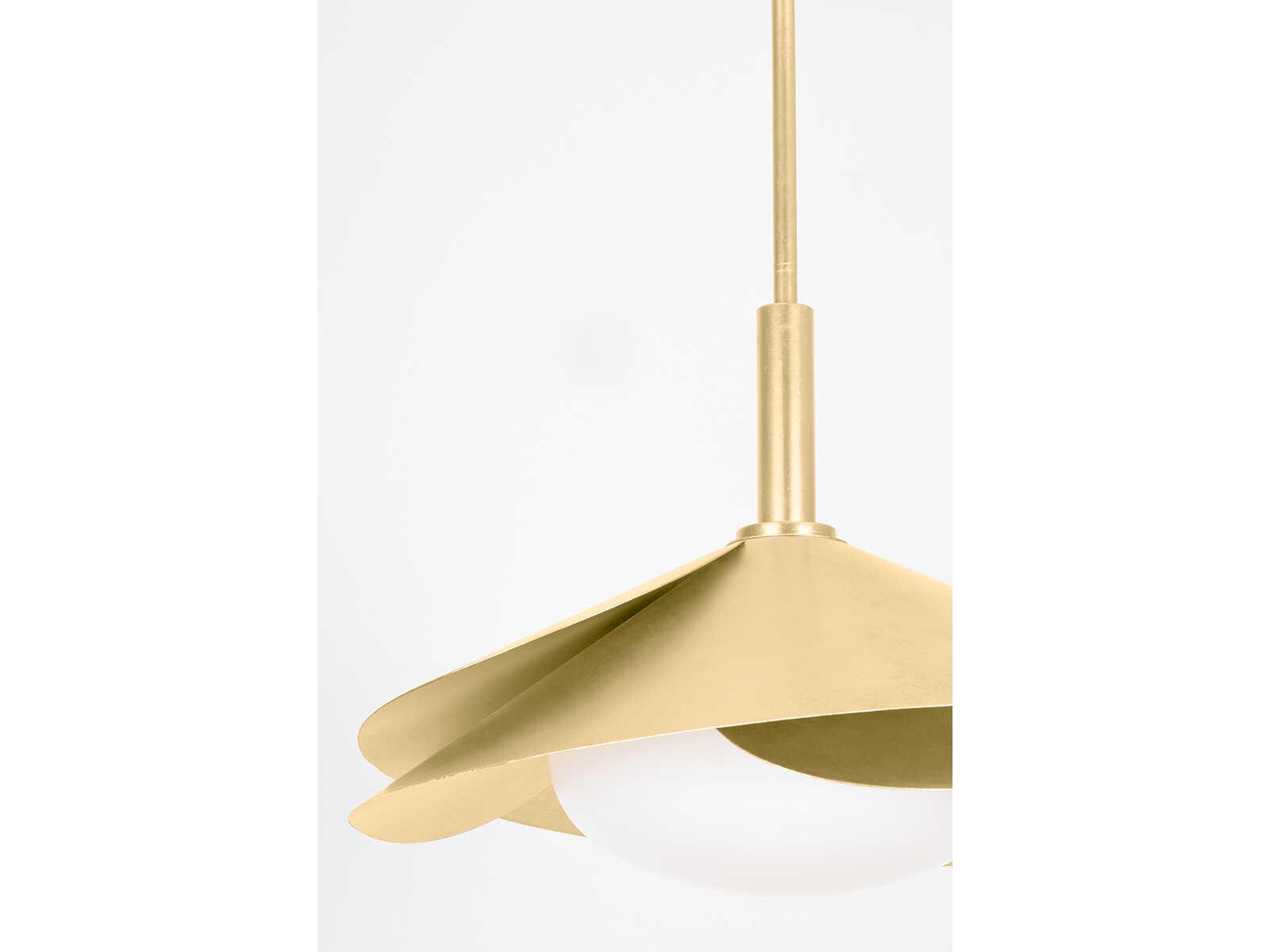 Hudson Valley Brookhaven 1-Light Vintage Gold Leaf White Glass Pendant