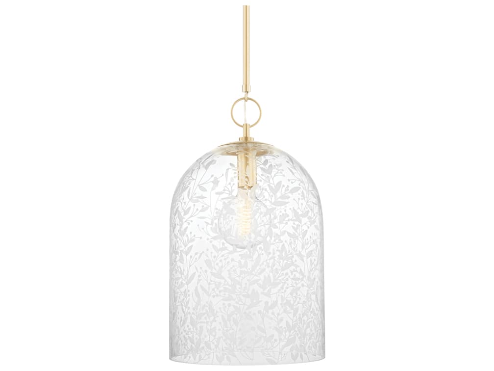 Hudson Valley Belleville 1-Light Aged Brass Glass Bell Pendant