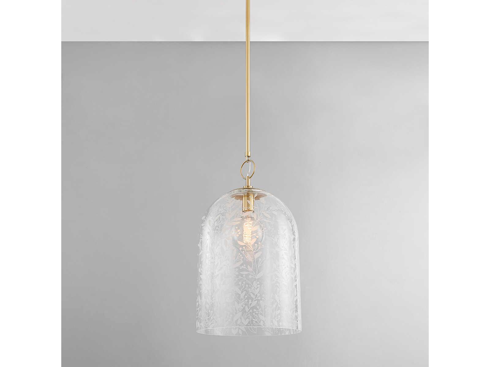 Hudson Valley Belleville 1-Light Aged Brass Glass Bell Pendant