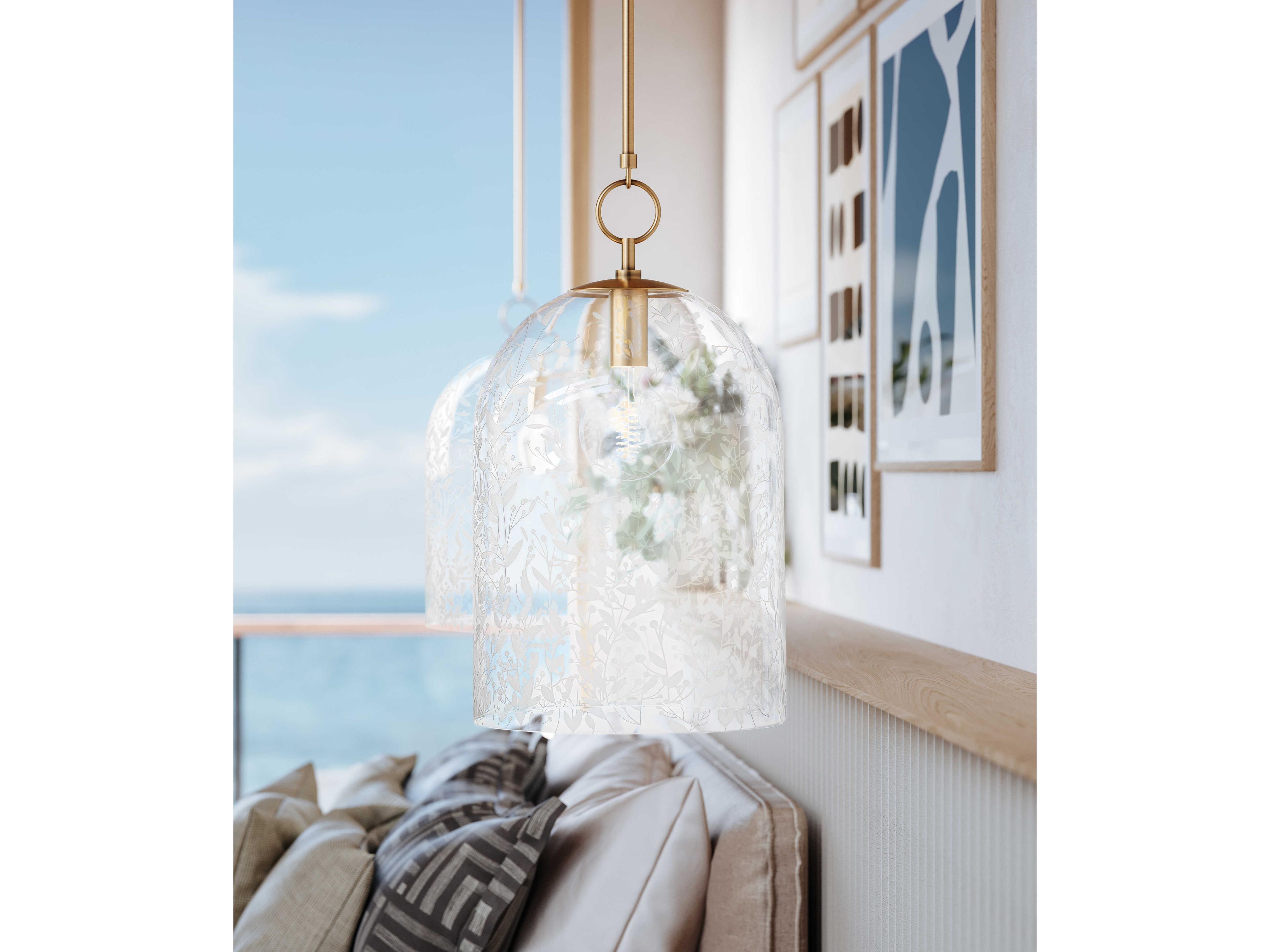 Hudson Valley Belleville 1-Light Aged Brass Glass Bell Pendant