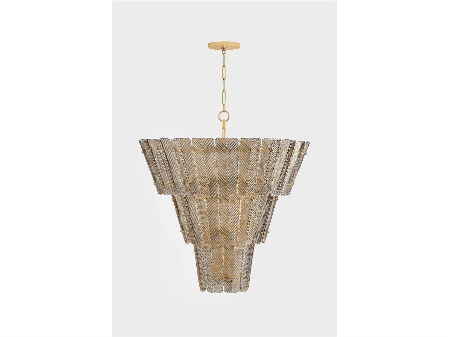 Hudson Valley Cassian 18-Light Vintage Gold Leaf Tiered Chandelier