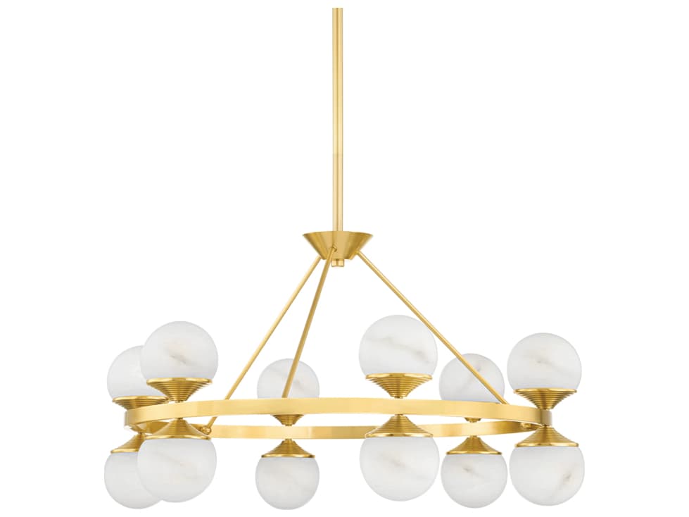 Hudson Valley Grafton 12-Light Aged Brass White Globe Round Chandelier