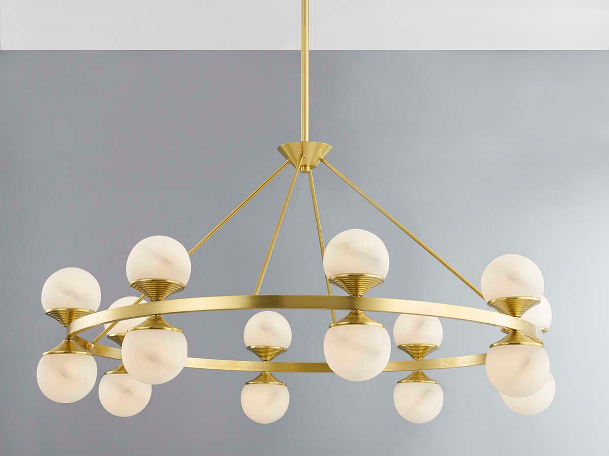 Hudson Valley Grafton 16-Light6-Light Aged Brass White Globe Chandelier