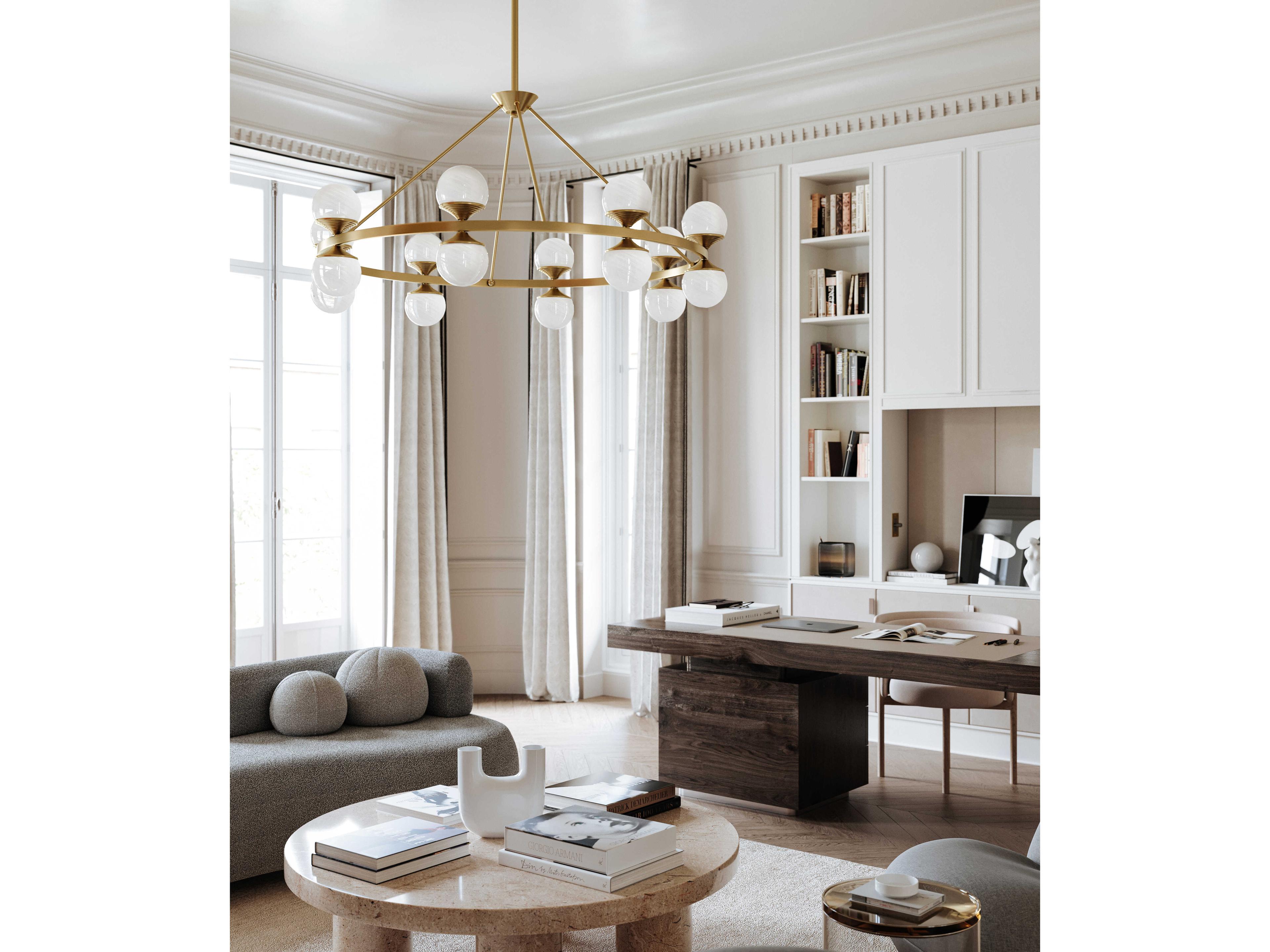 Hudson Valley Grafton 16-Light6-Light Aged Brass White Globe Chandelier