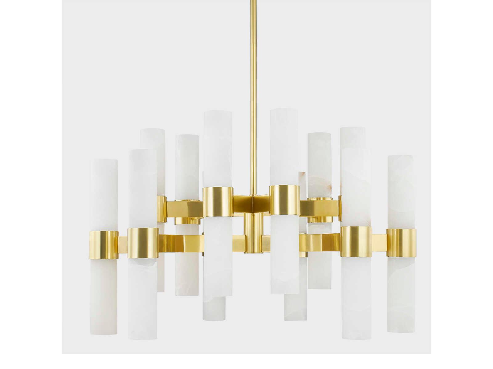 Hudson Valley Stowe 24-Light Aged Brass Glass Cylinder Chandelier
