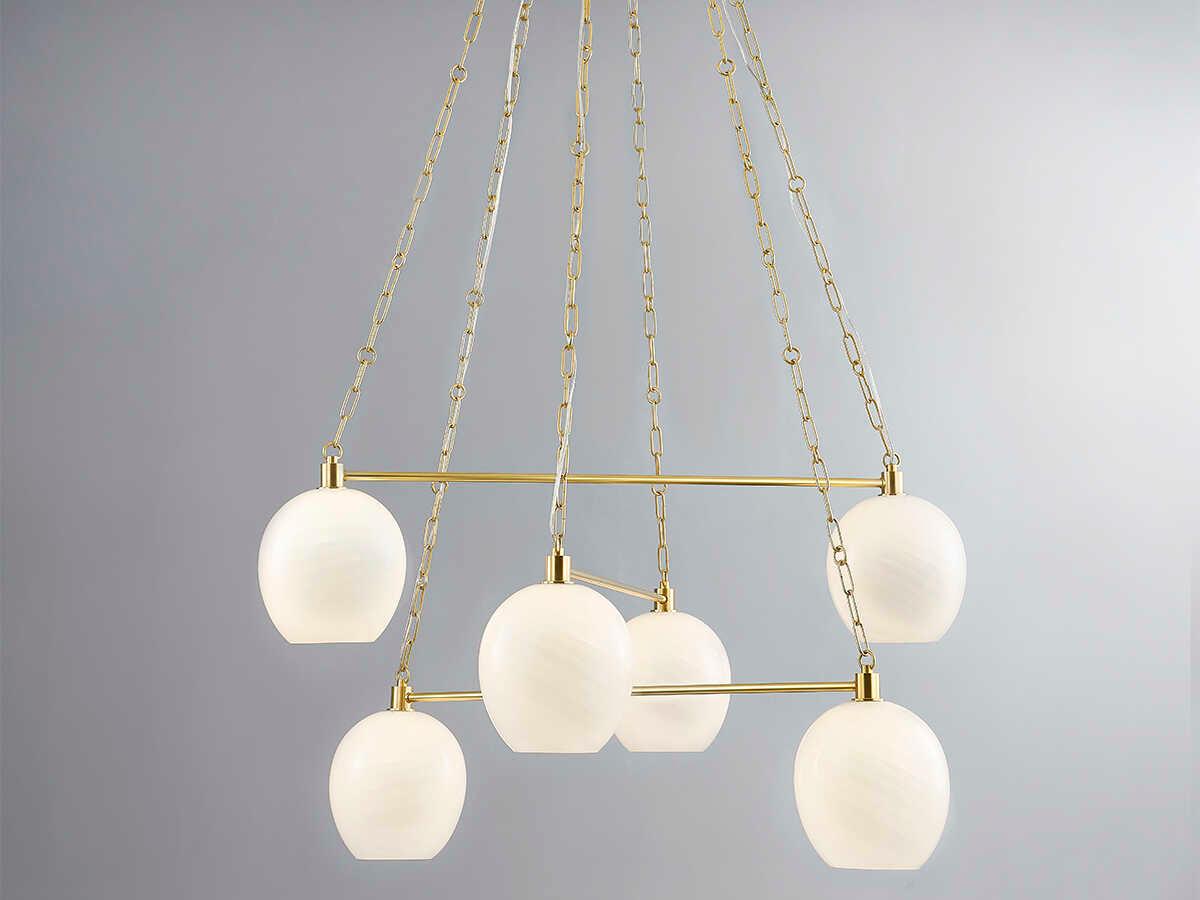 Hudson Valley Asbury Park 6-Light Aged Brass Glass Globe Chandelier