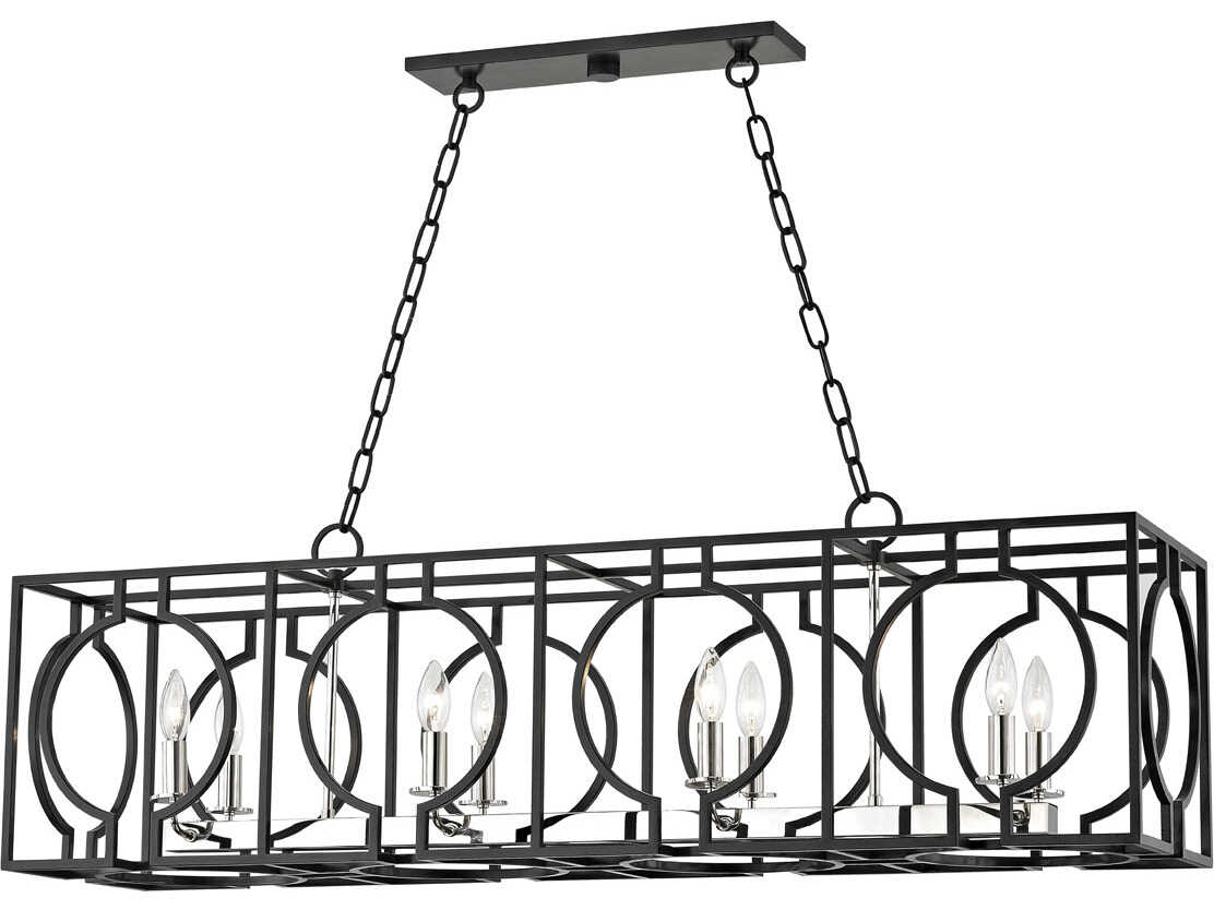 Hudson Valley Octavio 8-Light Aged Iron Polished Nickel Combo Gray Linear Island Pendant