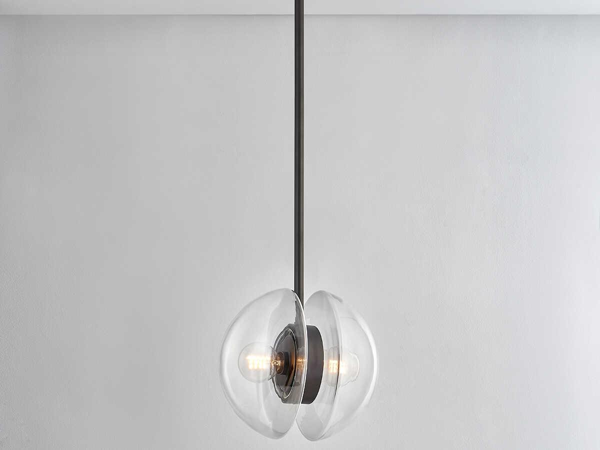 Hudson Valley Kert 2-Light Black Brass Glass Round Mini Pendant