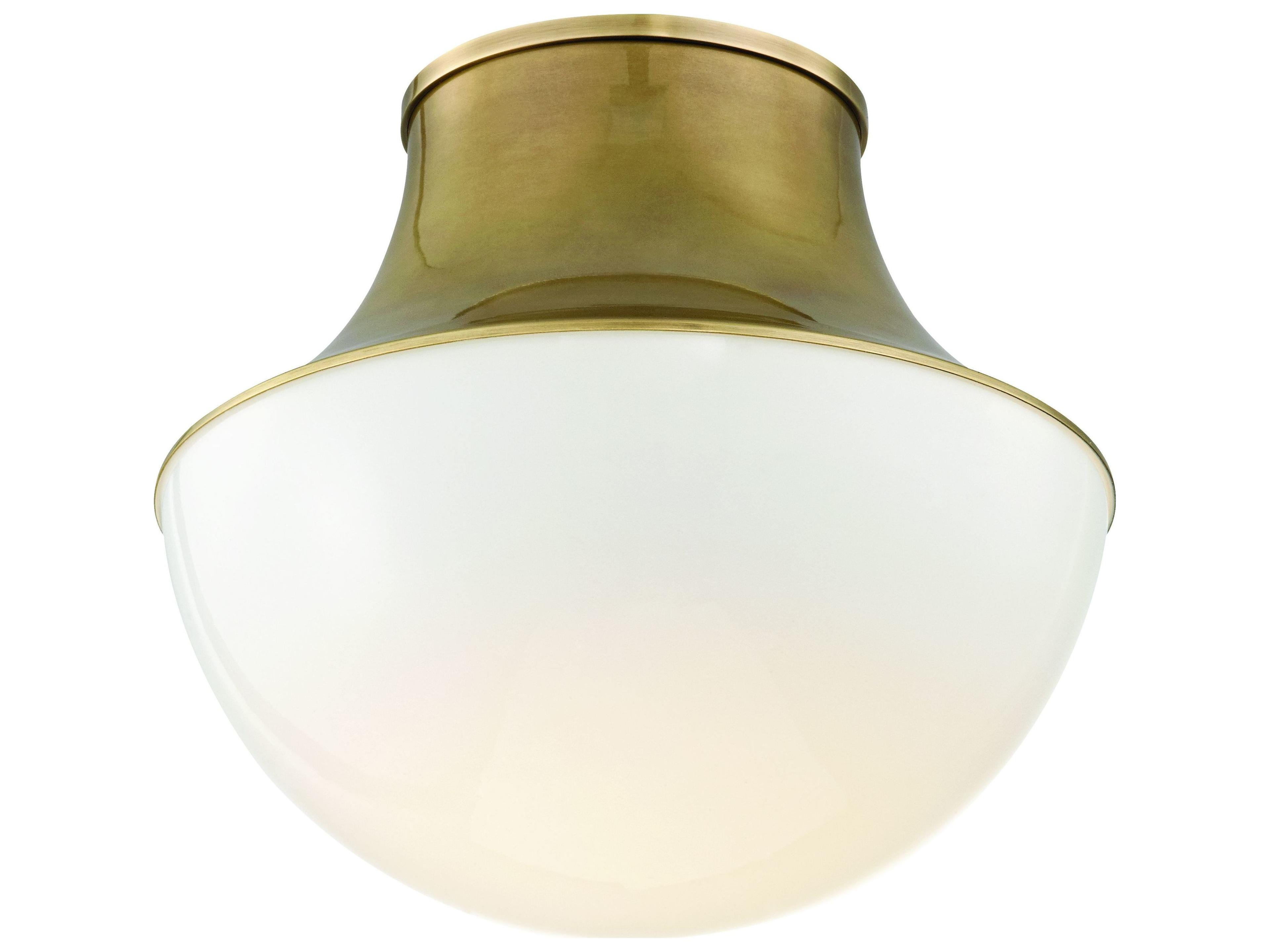 Hudson Valley Lettie 1-Light Aged Brass White Glass LED Bowl Semi Flush Mount