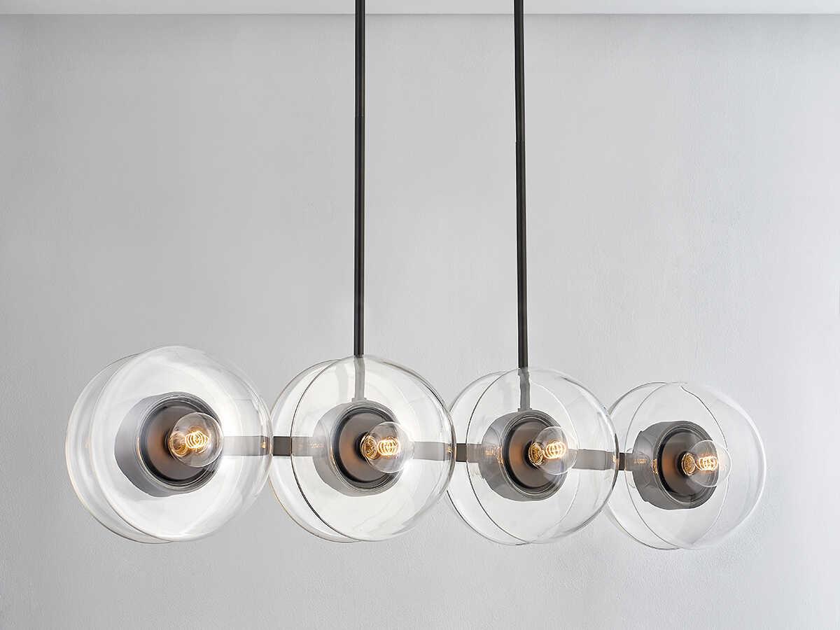 Hudson Valley Kert 8-Light Black Brass Glass Linear Round Island Pendant