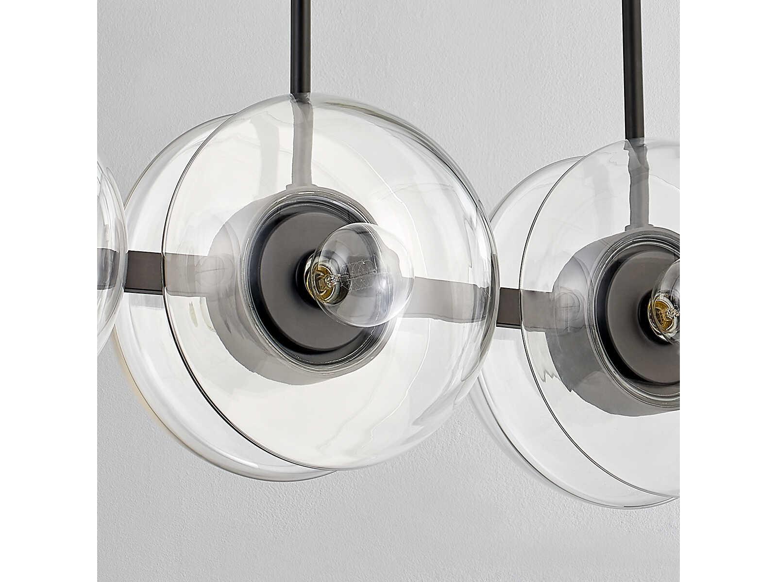 Hudson Valley Kert 8-Light Black Brass Glass Linear Round Island Pendant