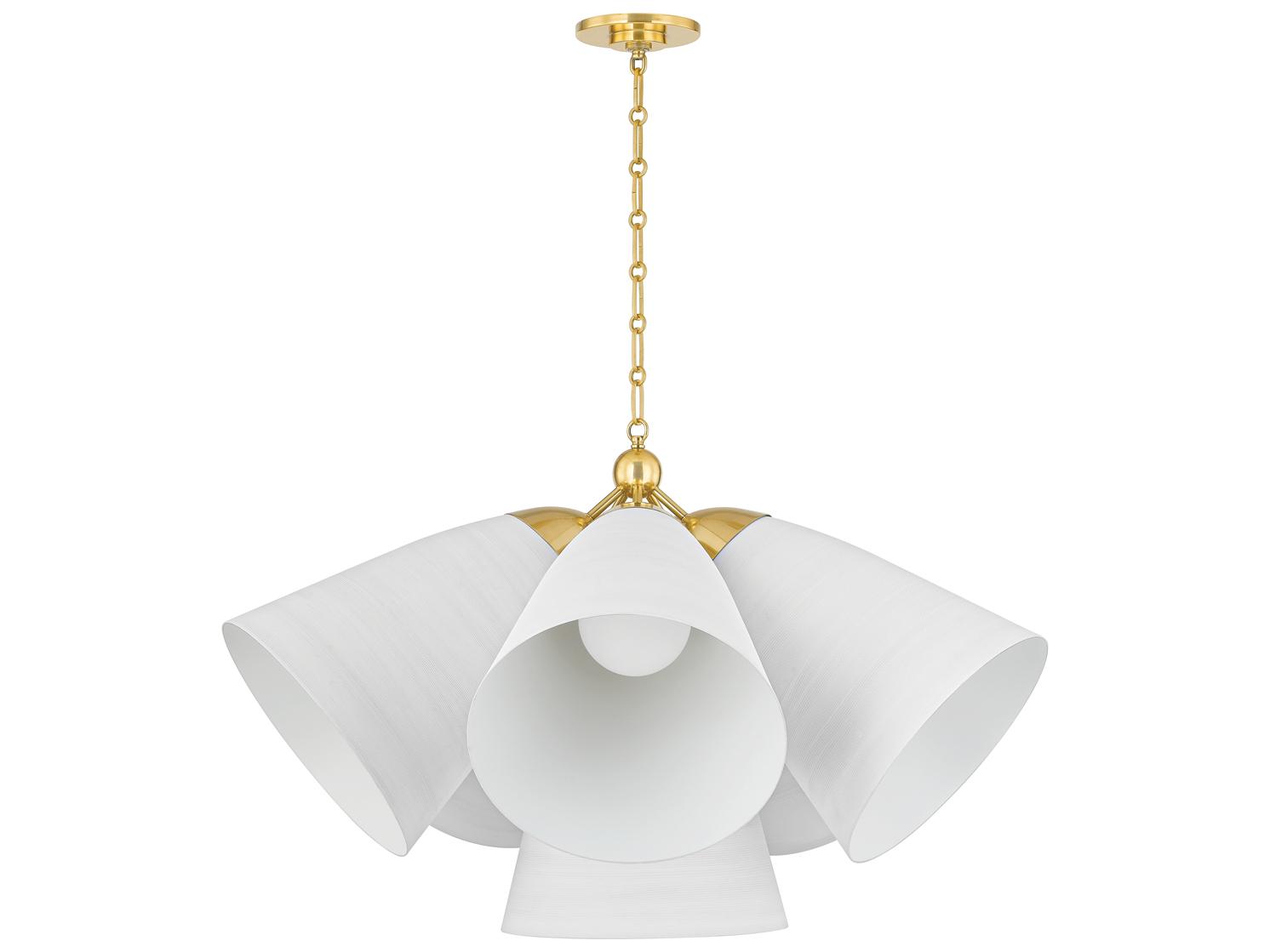 Hudson Valley Bronson 5-Light Aged Brass White Plaster Chandelier