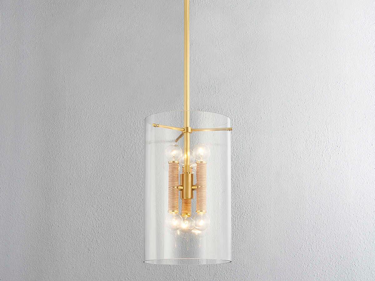 Hudson Valley Barlow 6-Light Aged Brass Glass Cylinder Mini Pendant