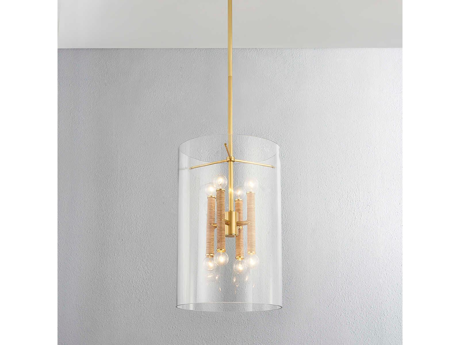 Hudson Valley Barlow 8-Light Aged Brass Glass Cylinder Pendant