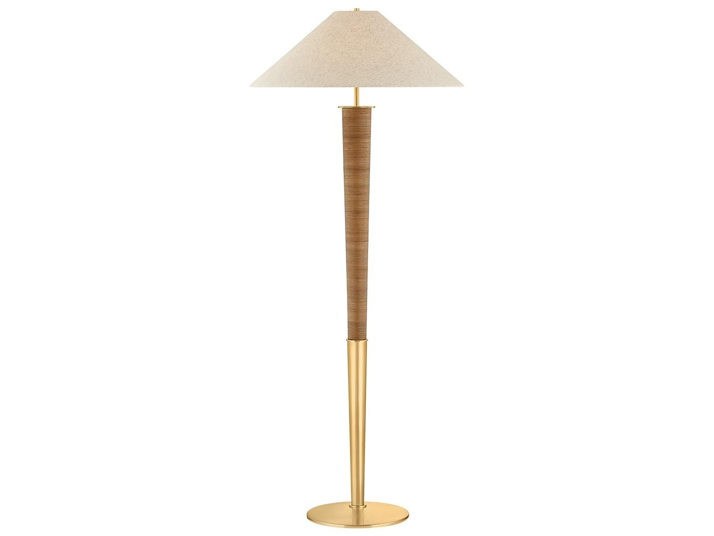 Hudson Valley Bohicket Aged Brass Natural Linen Fabric Floor Lamp