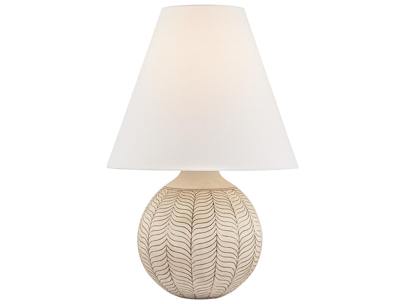 Hudson Valley Capers Aged Brass Ceramic Ivory Petal Natural Linen Fabric Gray Buffet Lamp