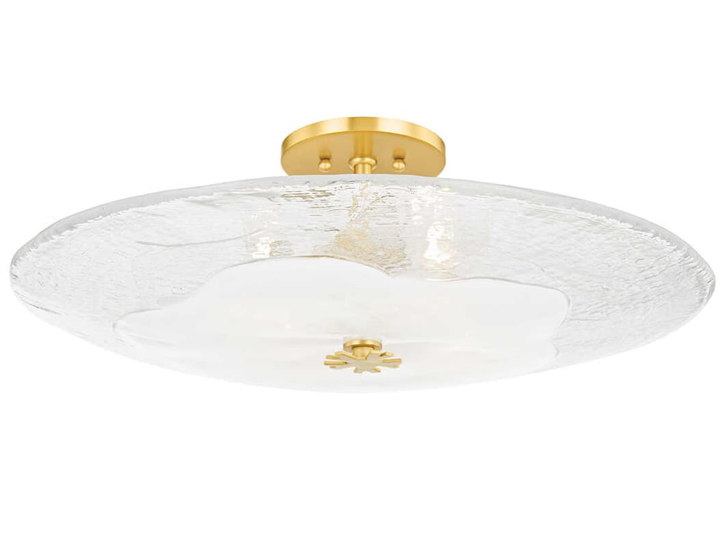 Hudson Valley Lago 4-Light Aged Brass White Glass Bowl Semi Flush Mount