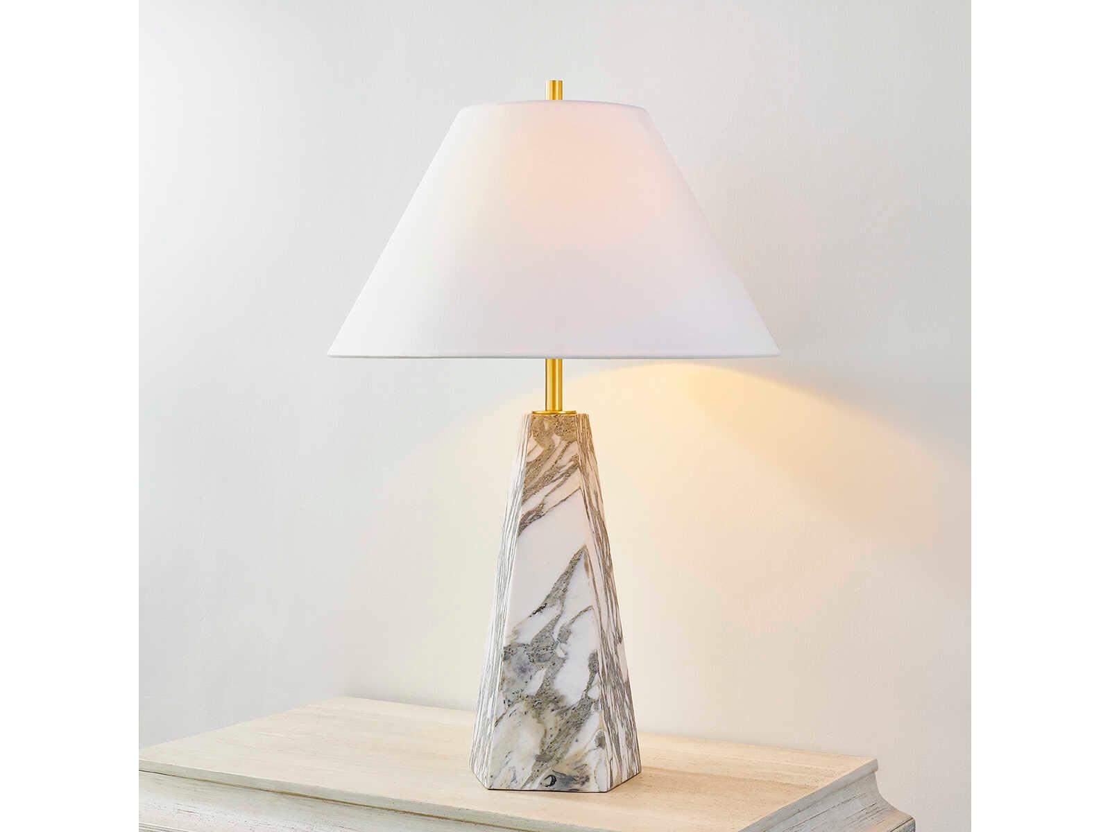 Hudson Valley Benicia Aged Brass White Linen Buffet Lamp