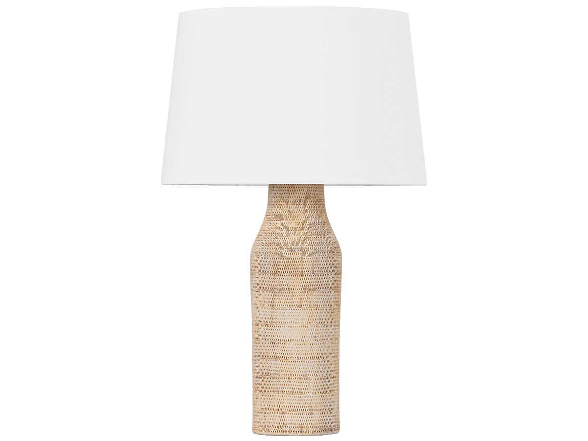 Hudson Valley Medina Aged Brass Ceramic Basketweave White Linen Brown Buffet Lamp