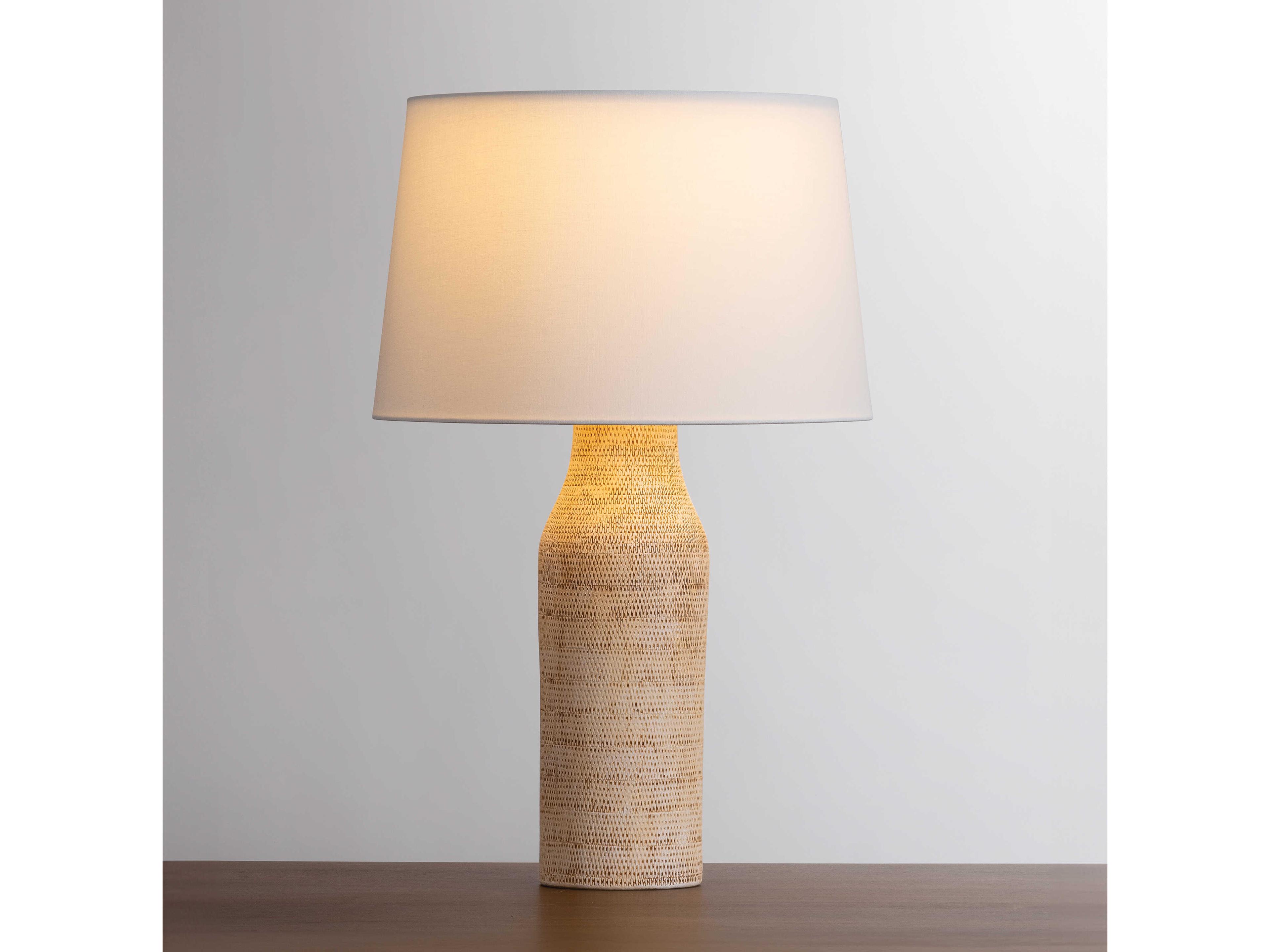 Hudson Valley Medina Aged Brass Ceramic Basketweave White Linen Brown Buffet Lamp