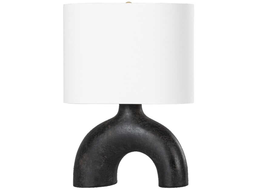 Hudson Valley Valhalla Aged Brass Earth Charcoal Ceramic White Linen Black Table Lamp