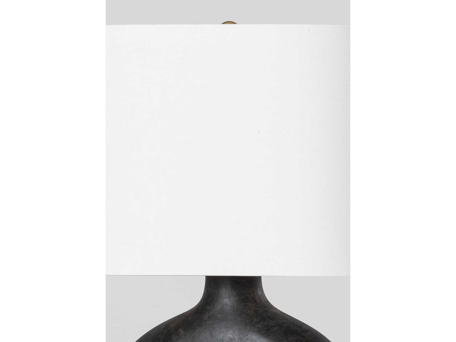 Hudson Valley Valhalla Aged Brass Earth Charcoal Ceramic White Linen Black Table Lamp
