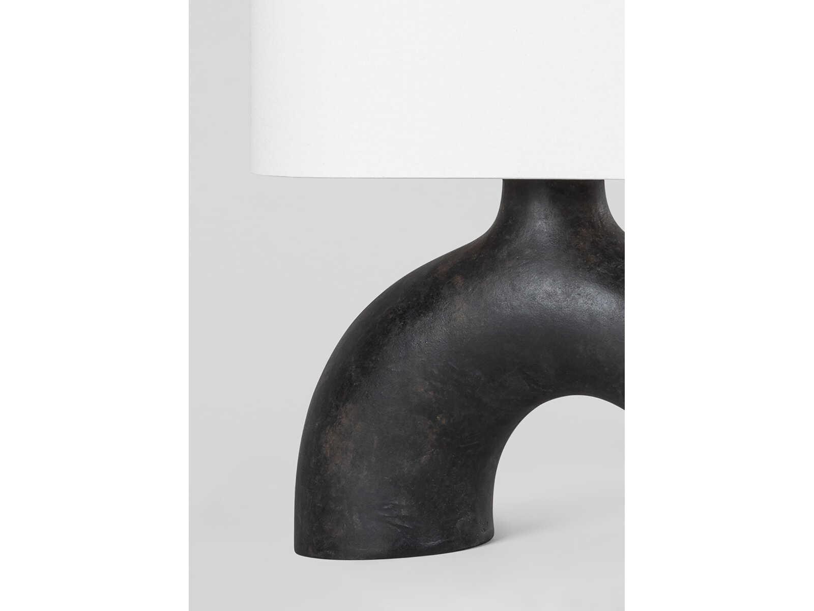 Hudson Valley Valhalla Aged Brass Earth Charcoal Ceramic White Linen Black Table Lamp