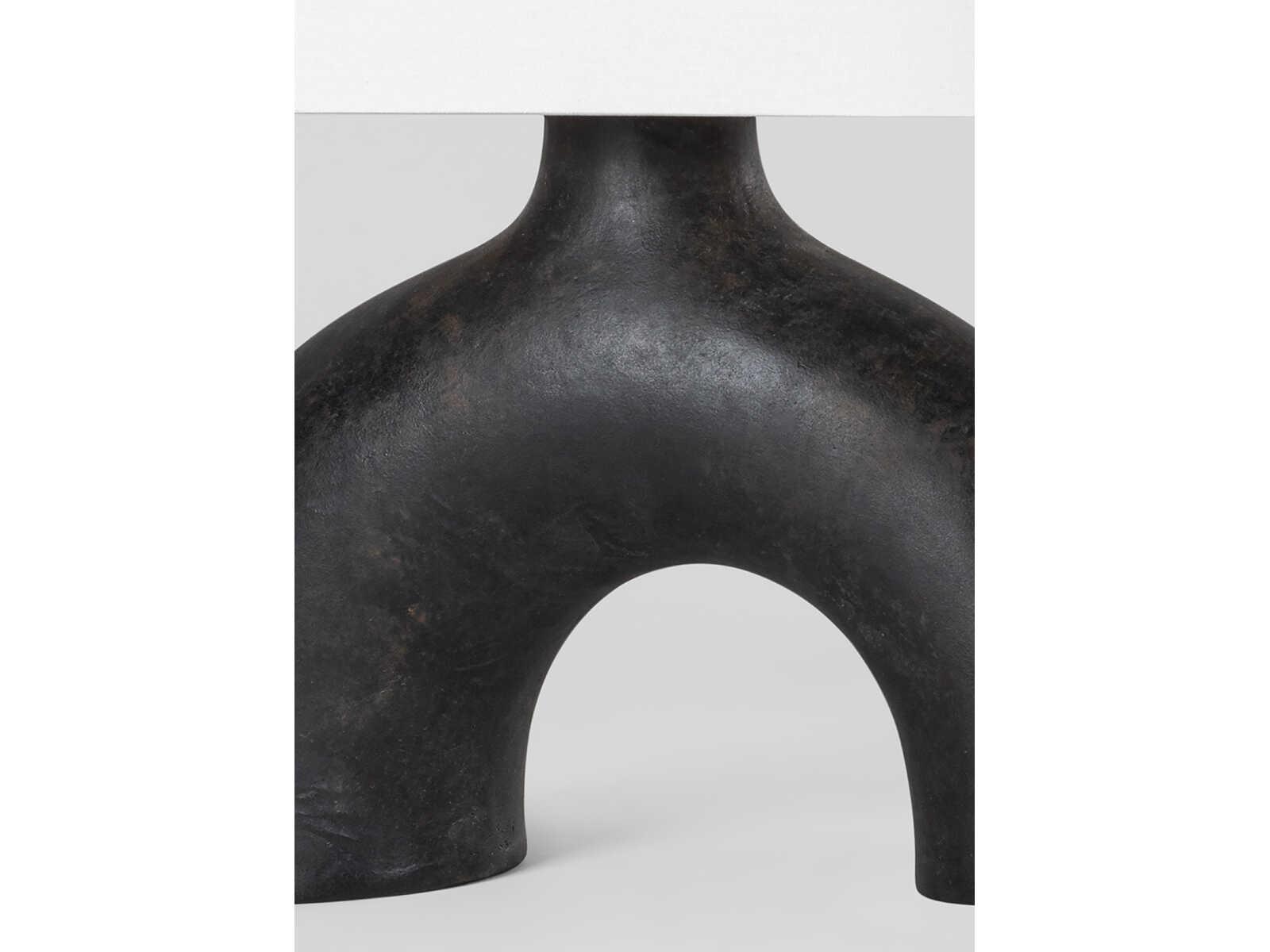 Hudson Valley Valhalla Aged Brass Earth Charcoal Ceramic White Linen Black Table Lamp