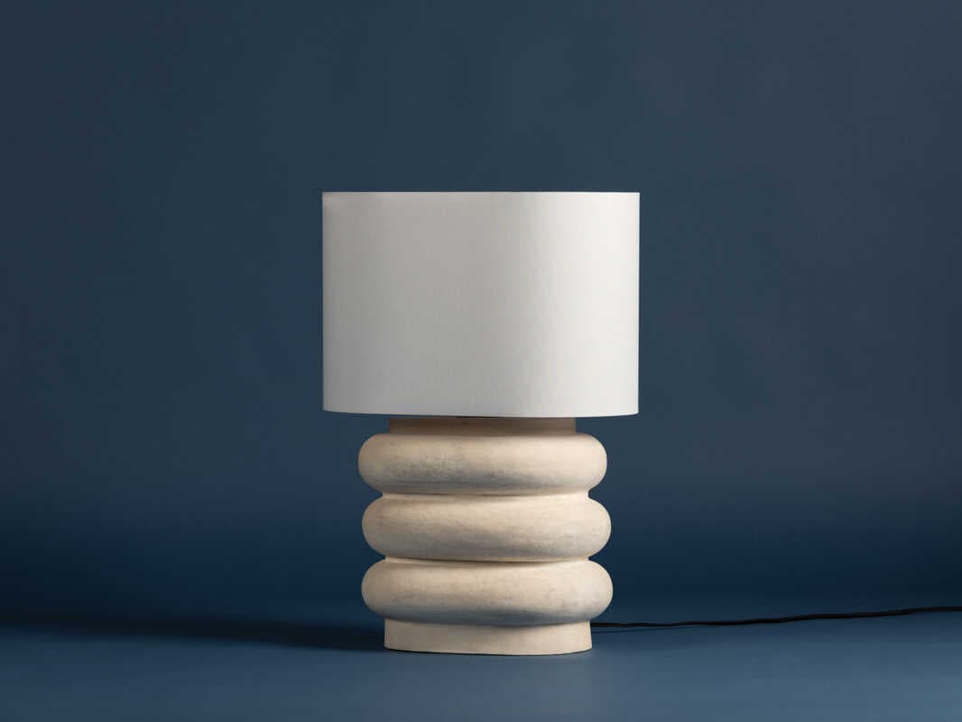 Hudson Valley Ewing Aged Brass Weathered Ivory Ceramic White Linen Buffet Lamp